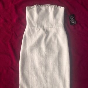 White House Black Market Embellished White Tweed T-Length Dress